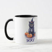 Mug Halloween aquarelle noir chat avec citrouille (Gauche)