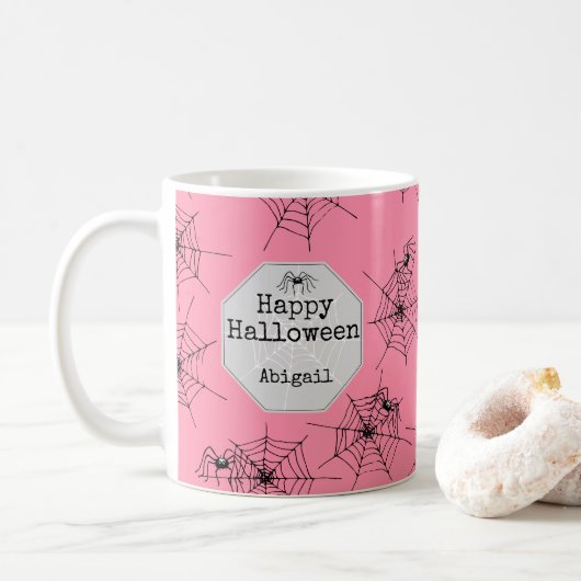 Mug Halloween araignée effrayante rose (Avec donut)