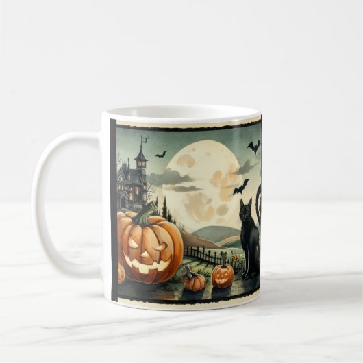 Mug Halloween/Automne/Automne/citrouille/chat (Gauche)