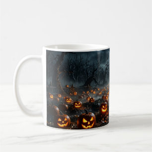 Mug Halloween avec des arbres effrayants et des citrou