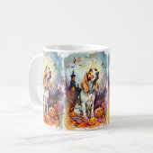 Mug Halloween Basset Hound Avec Crainte Citrouille (Devant gauche)