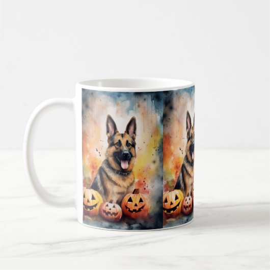 Mug Halloween berger allemand avec la peur Citrouille (Gauche)