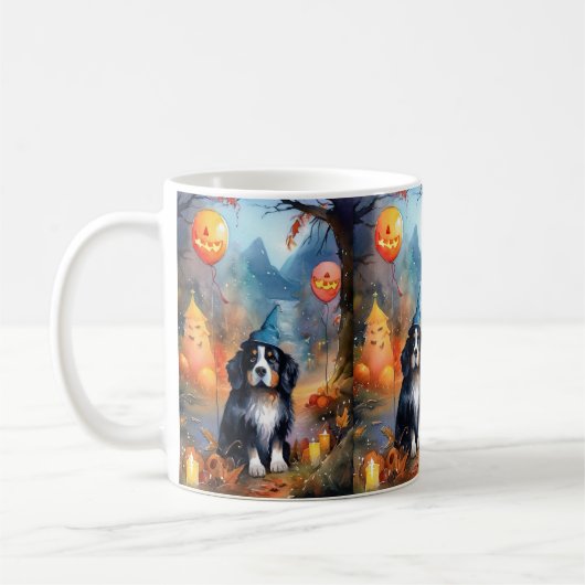Mug Halloween Bernois avec citrouilles effrayant (Gauche)