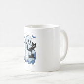 Mug Halloween bleu Denim Ghost et chat (Devant droit)