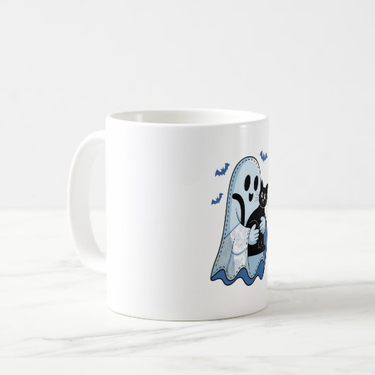 Mug Halloween bleu Denim Ghost et chat (Devant gauche)