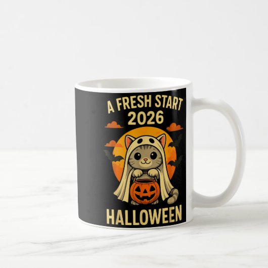 Mug Halloween Cat Ghost Graphic - Fresh Start 2026  (Droite)