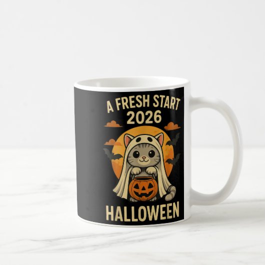 Mug Halloween Cat Ghost Graphic - Fresh Start 2026 (Droite)