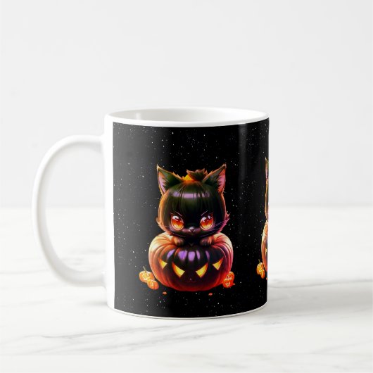 Mug Halloween Chat noir Citrouille nuit Horreur (Gauche)