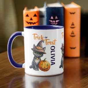 Mug Halloween chat noir Jack-o'-lantern tour ou réglez