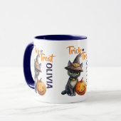 Mug Halloween chat noir Jack-o'-lantern tour ou réglez (Devant gauche)
