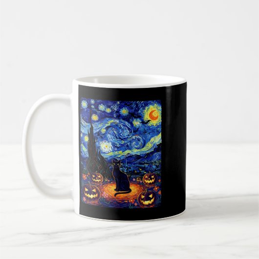 Mug Halloween Chat noir Van Gogh Starry Chat de nuit (Gauche)