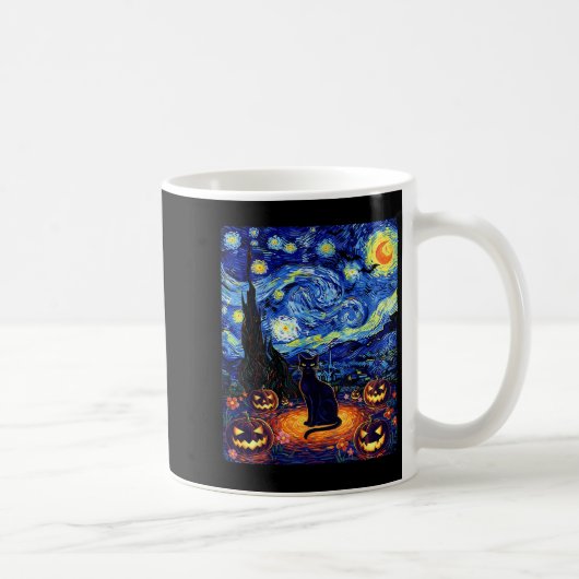 Mug Halloween Chat noir Van Gogh Starry Chat de nuit (Droite)