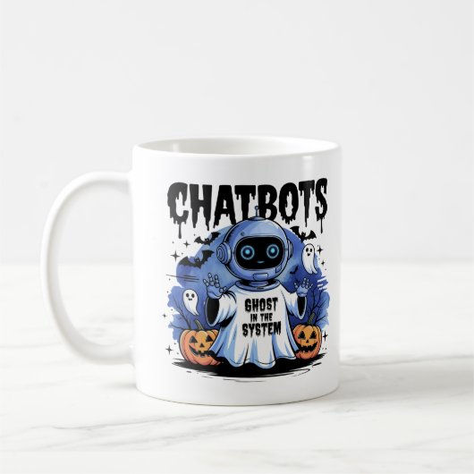 Mug 🤖 Halloween Chatbot AI Drôle Fantôme Dans 👻 Mach (Gauche)