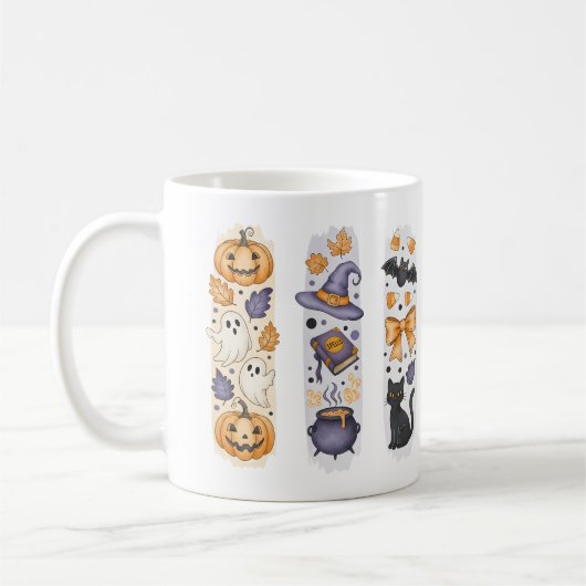 Mug Halloween - Citrouille, Fantômes, Sorcière, Chat - (Gauche)
