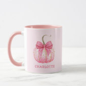 Mug Halloween Citrouille rose Coquette Bow Personnalis (Gauche)