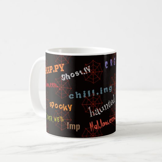 Mug Halloween Cobweb esprit de vacances en Word et cou (Devant gauche)