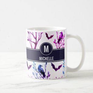 Mug Halloween Corbeaux chauves-souris Monogramme Nom p