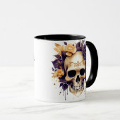 Mug Halloween crâne déplaisant Jaune et violet (Devant droit)