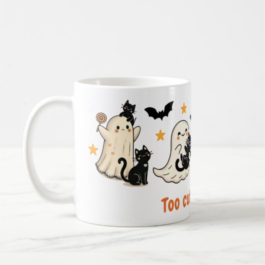 Mug Halloween Cute Éffrayant Ghost Chat - Chat cadeau (Gauche)