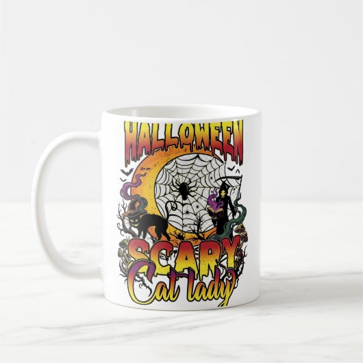 Mug Halloween Dame de chat effrayante Faucheuse Lune M (Gauche)