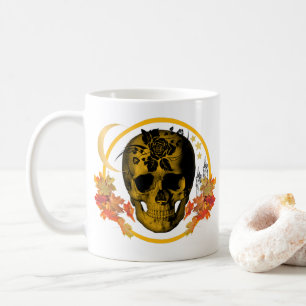 Mug Halloween éffrayant crâne doré avec Rose noir