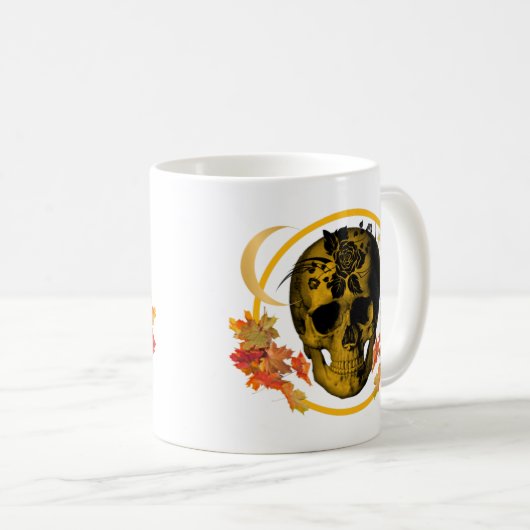Mug Halloween éffrayant crâne doré avec Rose noir (Devant droit)