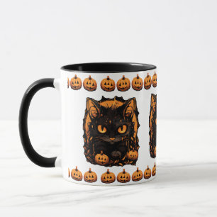 Mug Halloween enchanté : Chat noir parmi les citrouill