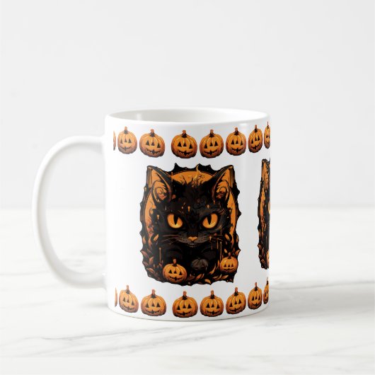 Mug Halloween envoûtant : Chat noir parmi les Citrouil (Gauche)