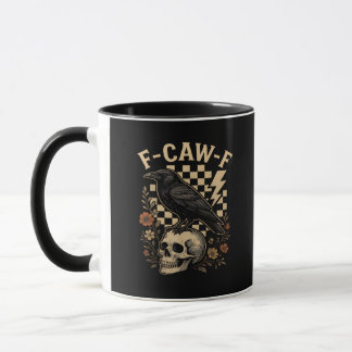 Mug Halloween F Caw F Corbeau Oiseau Carreaux Vintage