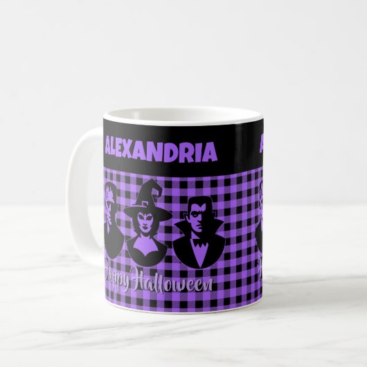 Mug Halloween Frankenstein Witch Vampire Purple Plaid (Devant gauche)