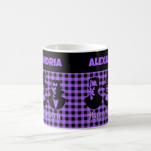 Mug Halloween Frankenstein Witch Vampire Purple Plaid (Centre)