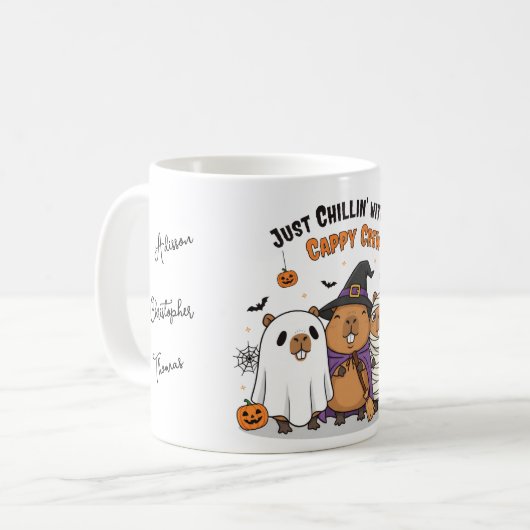 Mug Halloween Funny Cappy Crew Design avec vos noms (Devant gauche)
