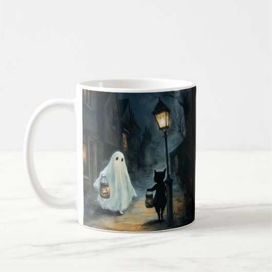 Mug Halloween Ghost et Rencontre de chat (Gauche)