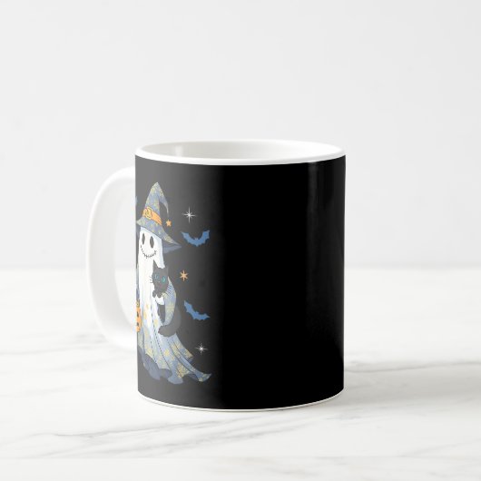 Mug Halloween Ghost Witch Holding Black Cat Funny Hall (Devant gauche)