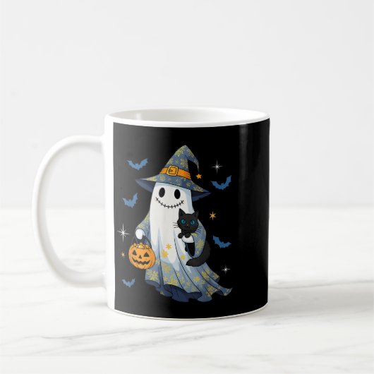 Mug Halloween Ghost Witch Holding Black Cat Funny Hall (Gauche)