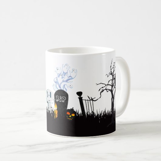 Mug Halloween Graveyard Éffrayant Cute Skeleton & Ghos (Devant droit)