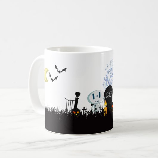 Mug Halloween Graveyard Éffrayant Cute Skeleton & Ghos (Devant gauche)