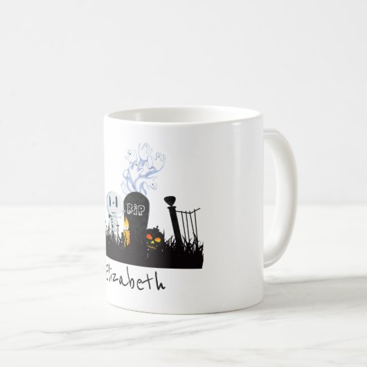 Mug Halloween Graveyard Éffrayant Cute Skeleton & Ghos (Devant droit)