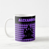 Mug Halloween Haunted House Purple & Black Plaid Name (Gauche)