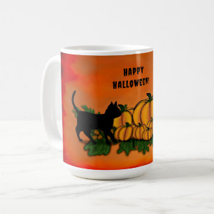 Mug Halloween heureux, Chat noir, Chat et Citrouille