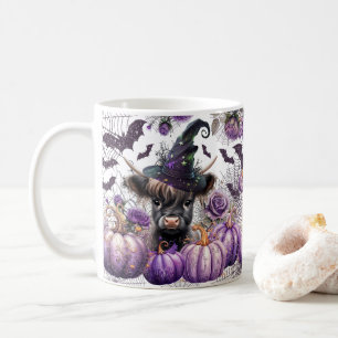 Mug Halloween Highland Vache sorcière violet Citrouill