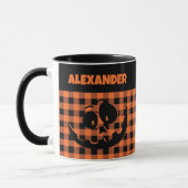 Mug Halloween Jack-O-Lantern Orange & Black Plaid Name (Gauche)