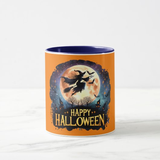 Mug Halloween joyeuse - Sorcière en vol Broom (Centre)