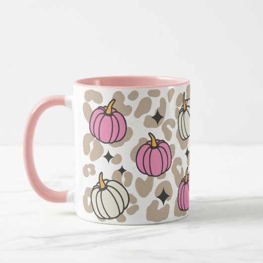 Mug Halloween Leopard rose et blanc Citrouilles (Gauche)