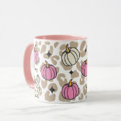 Mug Halloween Leopard rose et blanc Citrouilles (Devant gauche)