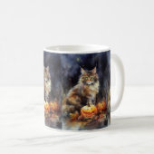 Mug Halloween Maine Coon Chat Avec Crainte Citrouille (Devant droit)