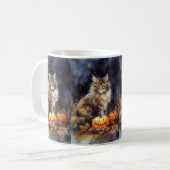 Mug Halloween Maine Coon Chat Avec Crainte Citrouille (Devant gauche)