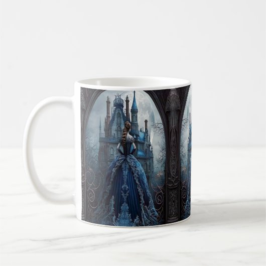 Mug Halloween Maison hantée Bleue nuit effrayant (Gauche)