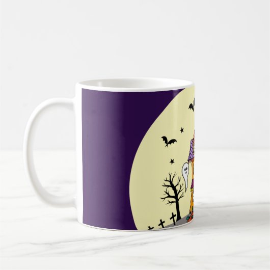 Mug Halloween Maison hantée Noir chauve Pleine lune Fa (Gauche)