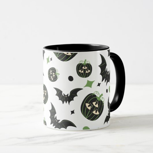 Mug Halloween moderne à 3 yeux Citrouille et chauves-s (Devant droit)